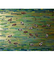 Oil painting duck in the lake duck in the river golden water mixed media double big painting available. 70*90 cm 