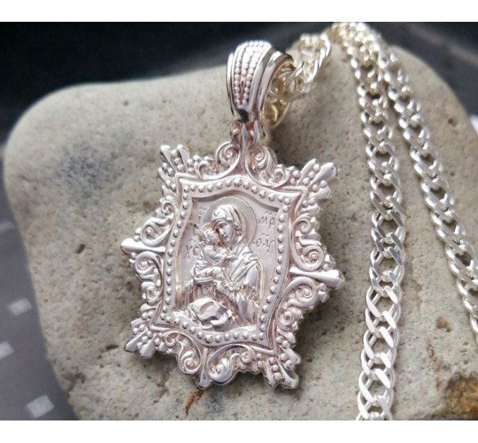 Orthodox body icon of the Mother of God of Pochaev, Christian pendant, handmade silver body, Orthodox medallion pendant