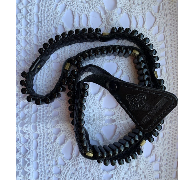Prayer Rope Lestovka , Rosary Lestovka black handmade from genuine leather for 100 steps