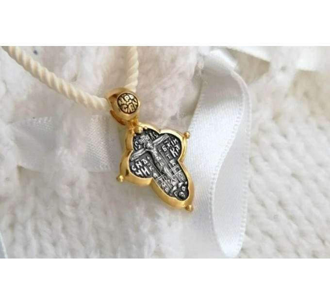 Orthodox children's pectoral cross with Guardian Angel, Orthodox pectoral cross with gilding, pendant, cross, handmade pendant